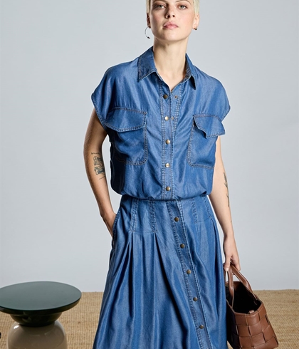 Camisa Alba Conde 2319-406-36  botones tencel fluido denin azul - Imagen 1