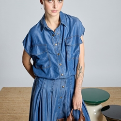 Camisa Alba Conde 2319-406-36  botones tencel fluido denin azul - Imagen 2