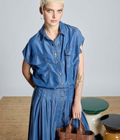 Camisa Alba Conde 2319-406-36  botones tencel fluido denin azul - Imagen 2