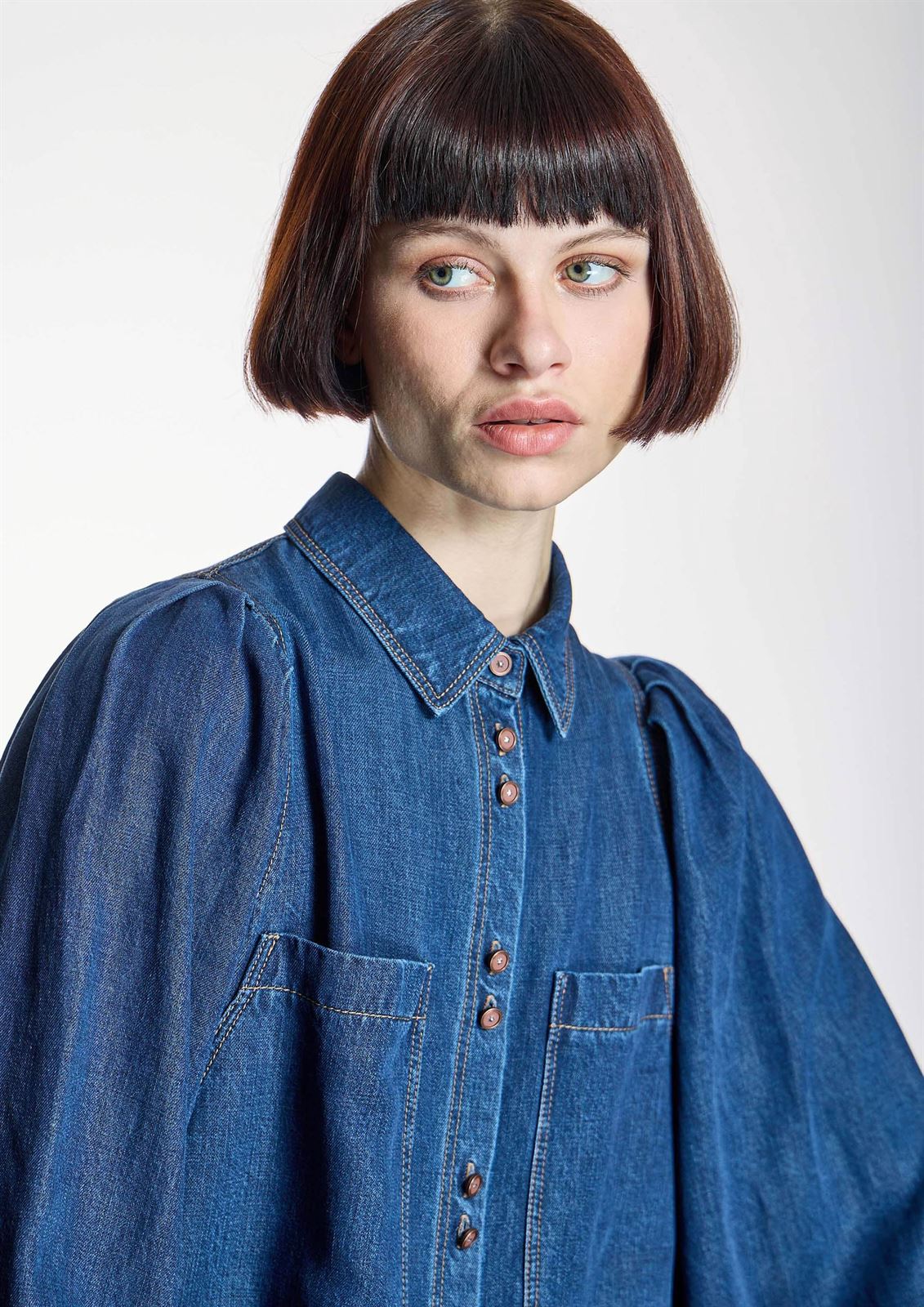 CAMISA Alba Conde 6310 denim manga globo - Imagen 1