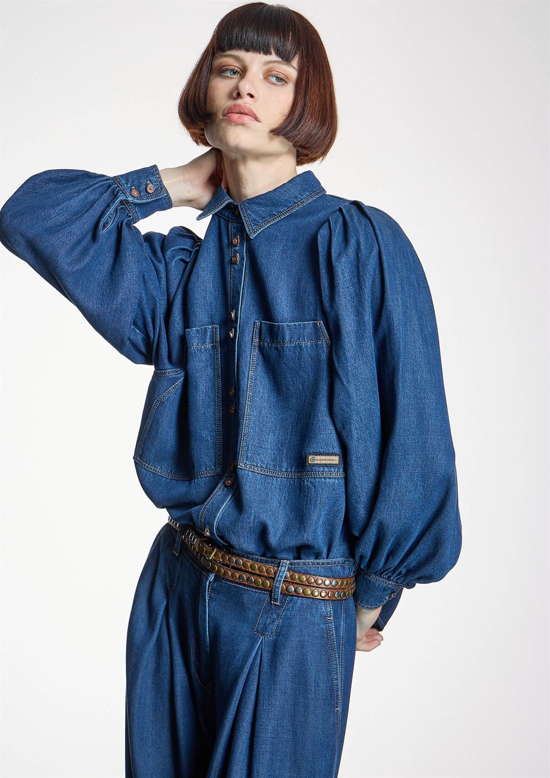 CAMISA Alba Conde 6310 denim manga globo - Imagen 4