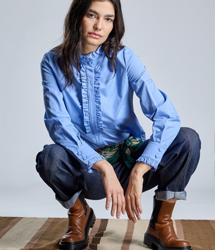 CAMISA Alba Conde Detalle volantes azul - Imagen 1