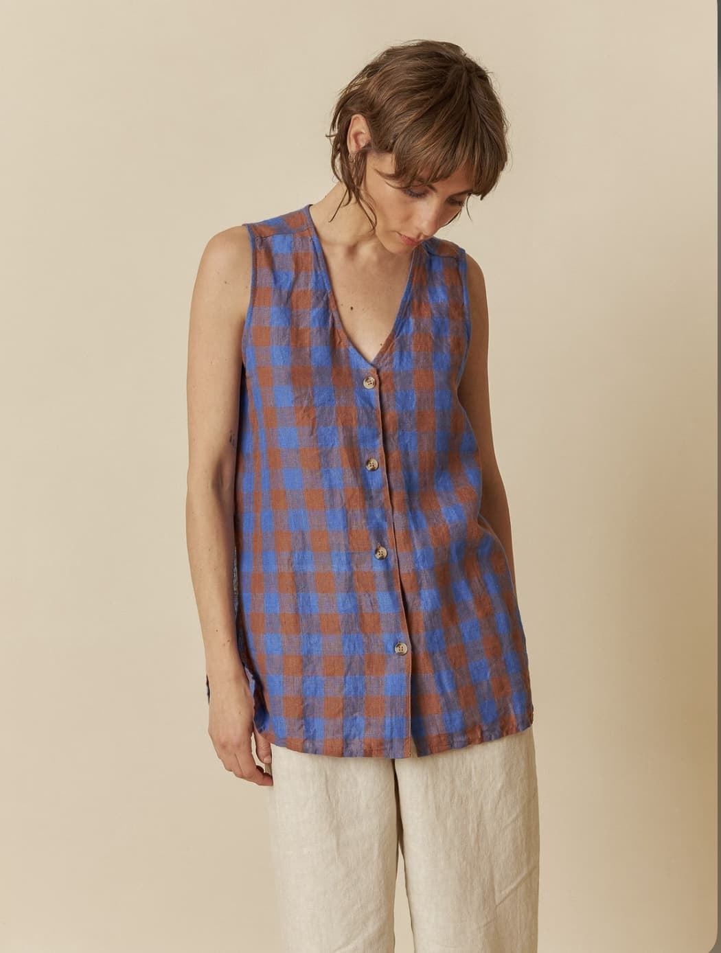 Camisa chaleco Indi & Cold 211 VICHY  RETRO CUADROS AZULES - Imagen 1