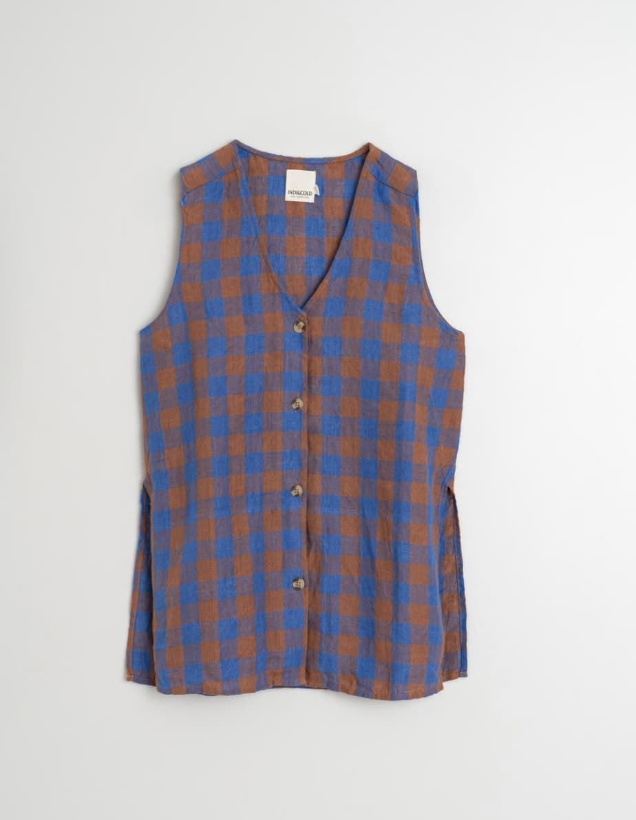 Camisa chaleco Indi & Cold 211 VICHY  RETRO CUADROS AZULES - Imagen 4