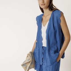 CAMISA chaleco KI176 TOP BORDADO FLOR  de cruzar azulón - Imagen 1