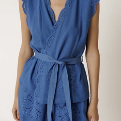 CAMISA chaleco KI176 TOP BORDADO FLOR  de cruzar azulón - Imagen 2