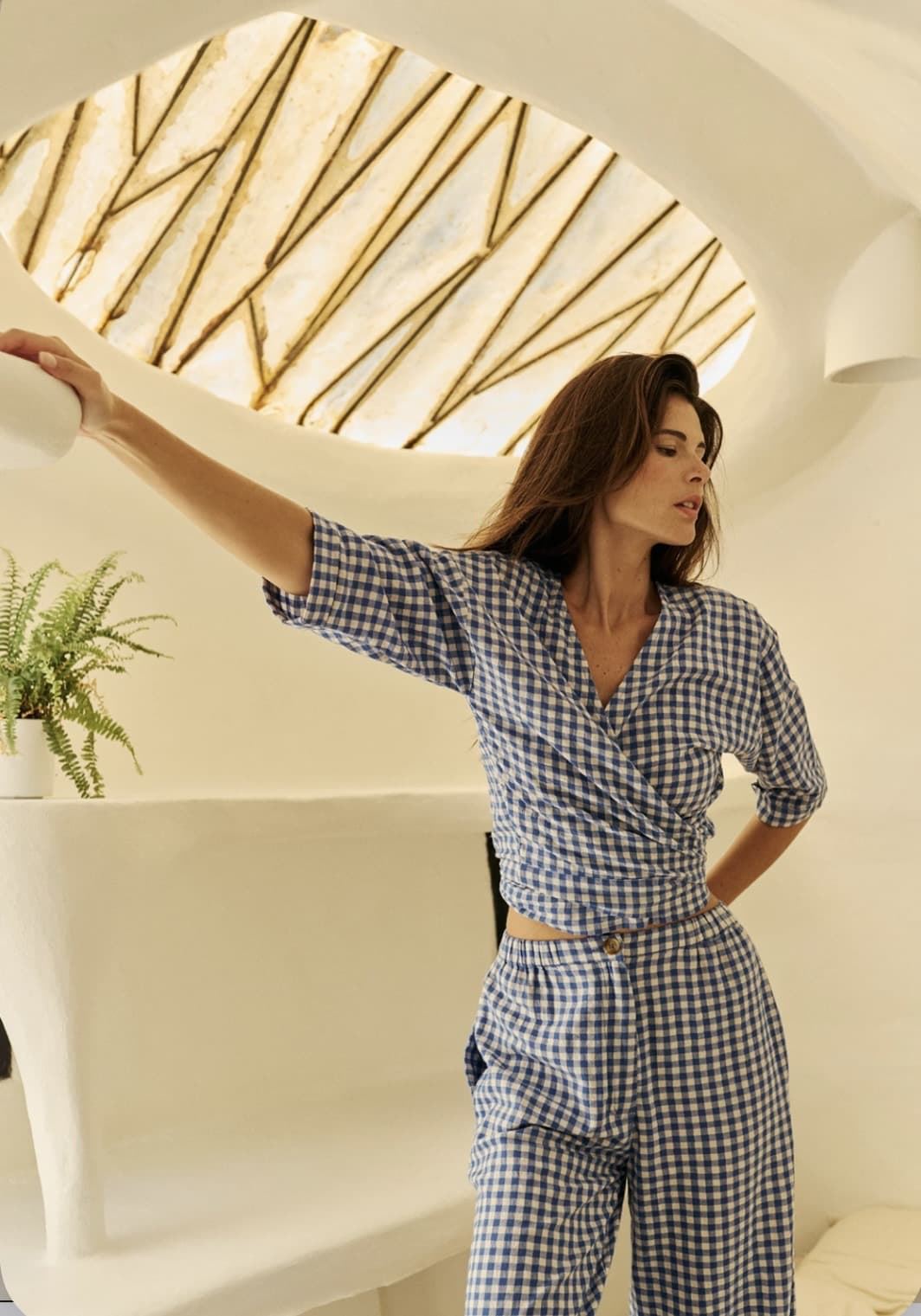 CAMISA CROP AD146 NUDO MULTIPOSICIÓN  vichy azul - Imagen 1