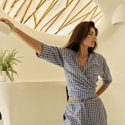 CAMISA CROP AD146 NUDO MULTIPOSICIÓN  vichy azul - Imagen 1