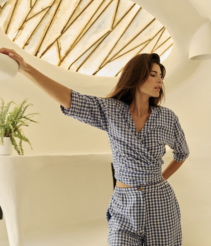 CAMISA CROP AD146 NUDO MULTIPOSICIÓN  vichy azul - Imagen 1