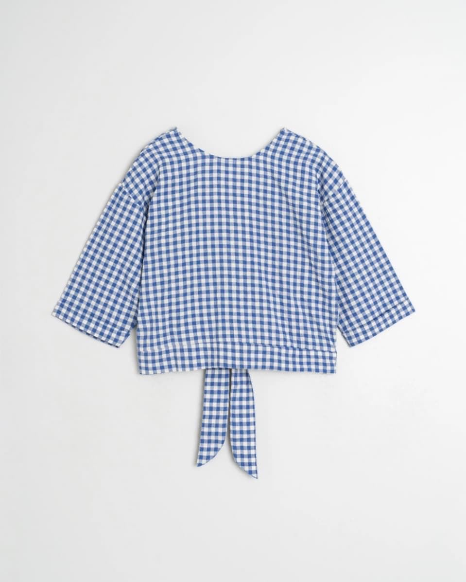 CAMISA CROP AD146 NUDO MULTIPOSICIÓN  vichy azul - Imagen 3