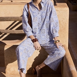 Camisa Derhy AINOHA P620011-3-S bordado en inglés rayas azul - Imagen 1