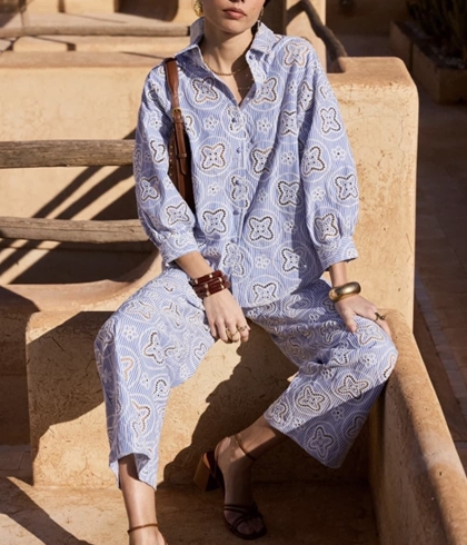 Camisa Derhy AINOHA P620011-3-S bordado en inglés rayas azul - Imagen 1