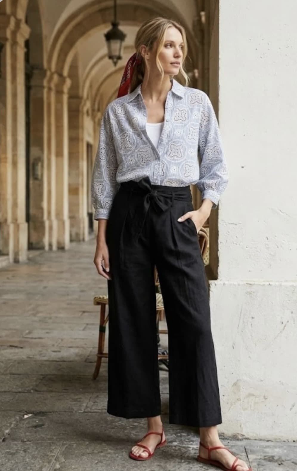 Camisa Derhy AINOHA P620011-3-S bordado en inglés rayas azul - Imagen 5