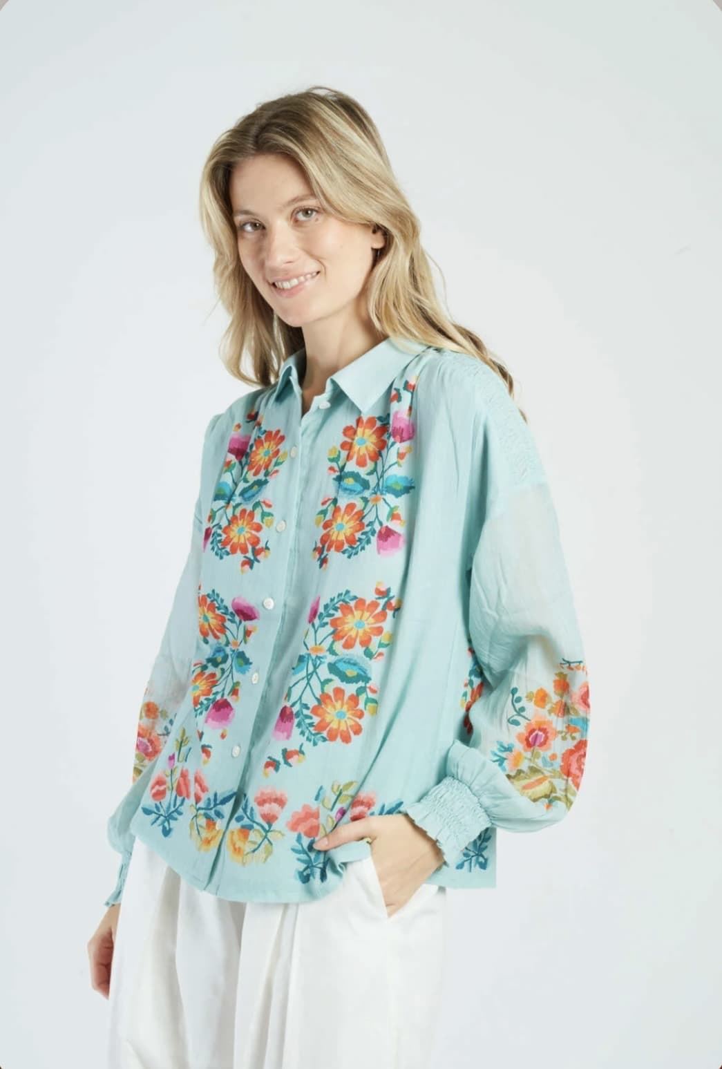 Camisa Derhy  ASTON estampada azul agua - Imagen 1