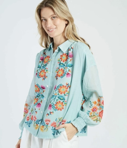 Camisa Derhy  ASTON estampada azul agua - Imagen 1