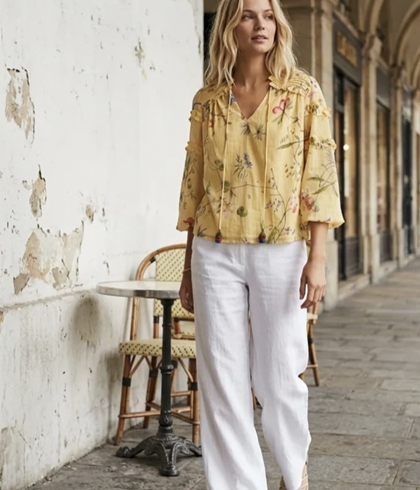 Camisa Derhy AVA Estampada amarilla mostaza - Imagen 2