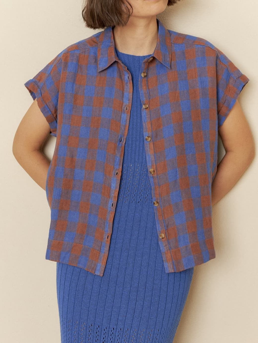 Camisa Indi & Cold 210 VICHY OVERSIZE CUADROS AZULES - Imagen 1