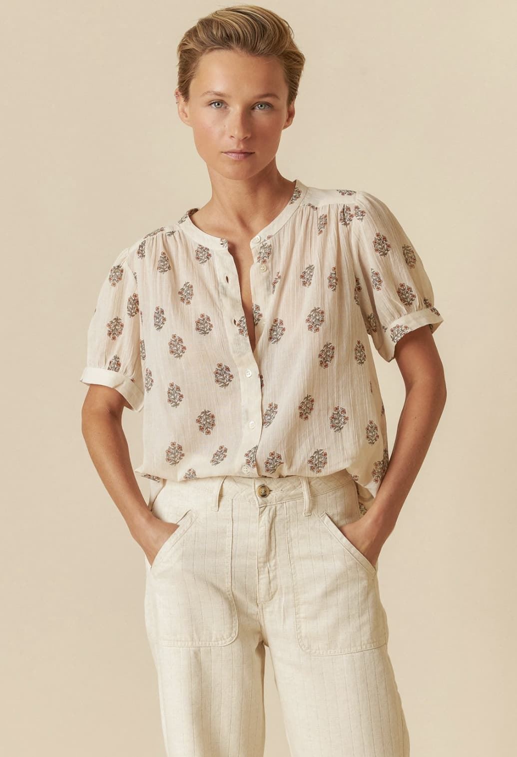 Camisa Indi & Cold AD175 VOILE ALGODÓN piedra - Imagen 2