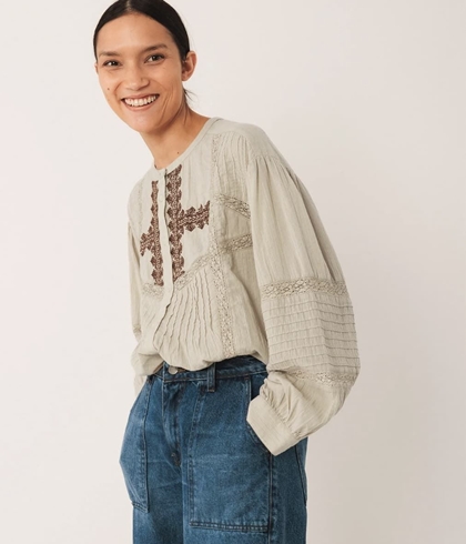 Camisa Indi & Cold bordado etnico KI220  piedra - Imagen 1