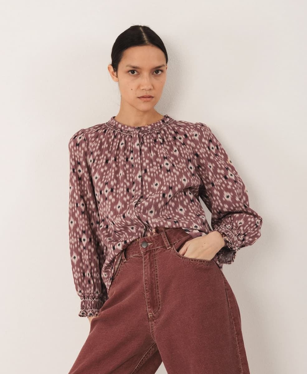 Camisa Indi & Cold estampado Ikat MC141malva - Imagen 1