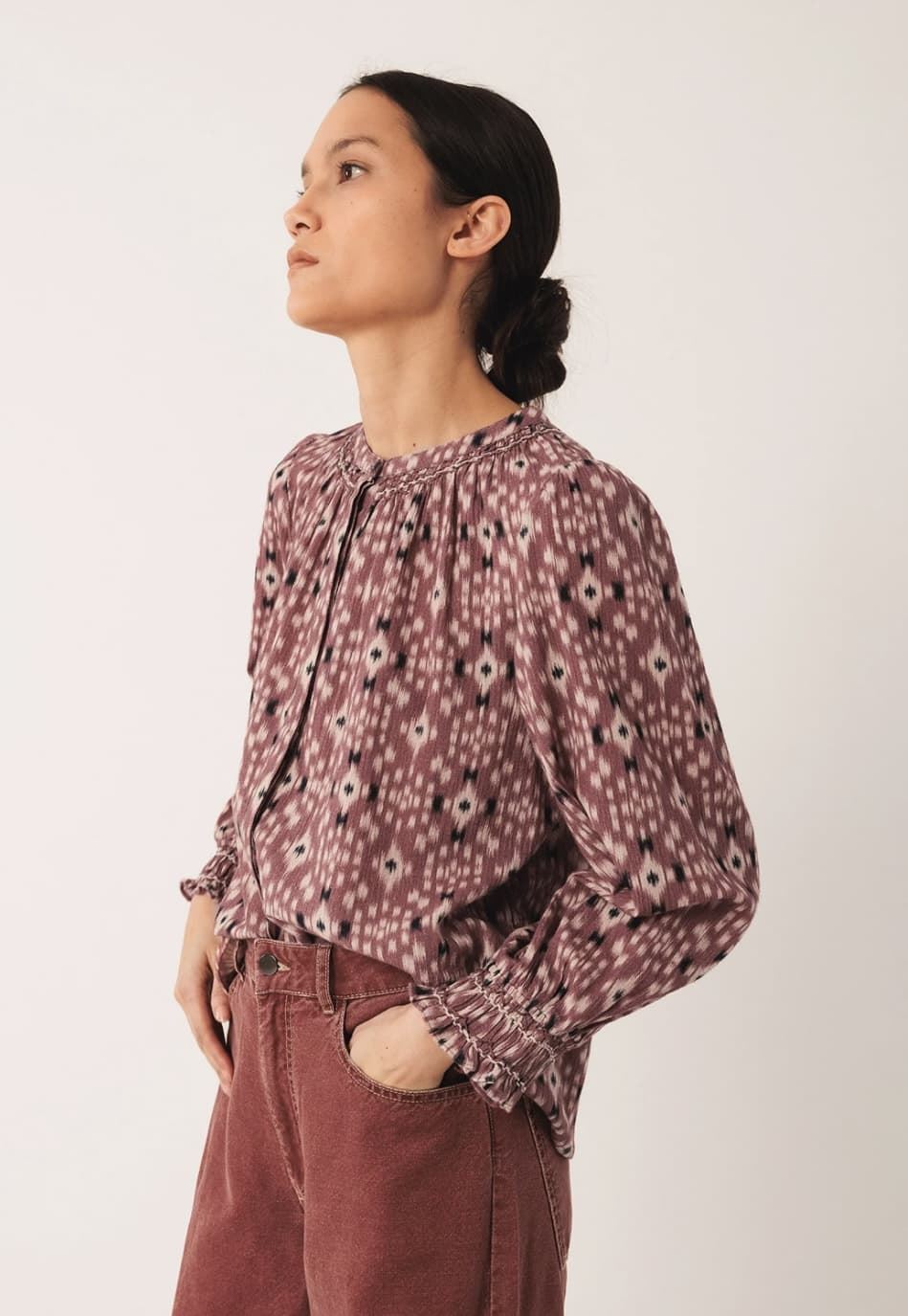 Camisa Indi & Cold estampado Ikat MC141malva - Imagen 3