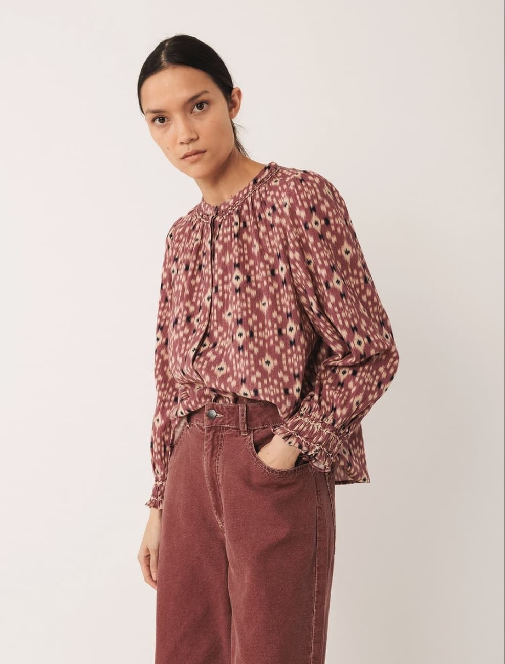 Camisa Indi & Cold estampado Ikat MC141malva - Imagen 4
