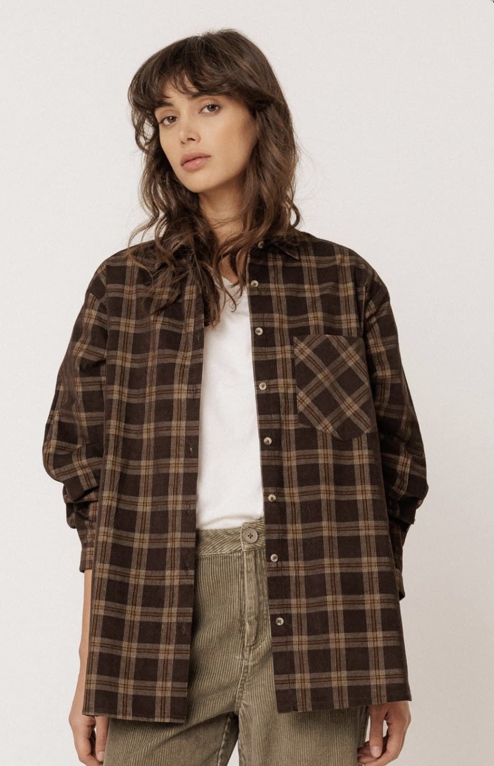 CAMISA Indi & Cold REF. MI315 Oversize micropana cuadros chocolate - Imagen 1