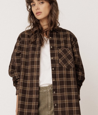 CAMISA Indi & Cold REF. MI315 Oversize micropana cuadros chocolate - Imagen 1