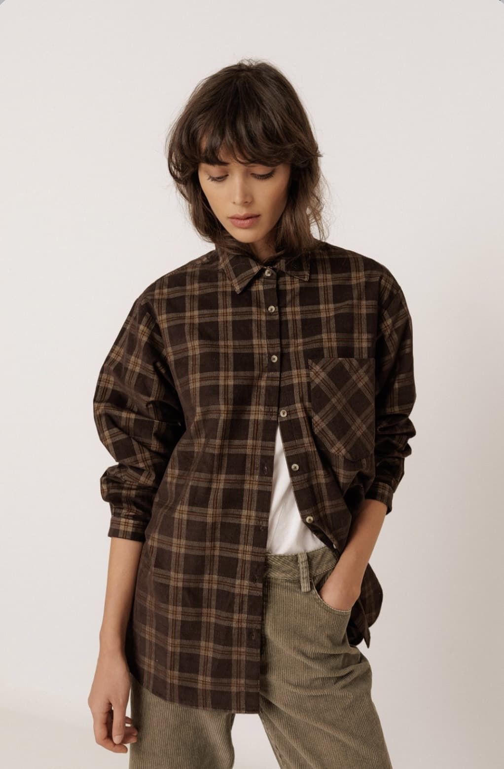 CAMISA Indi & Cold REF. MI315 Oversize micropana cuadros chocolate - Imagen 4