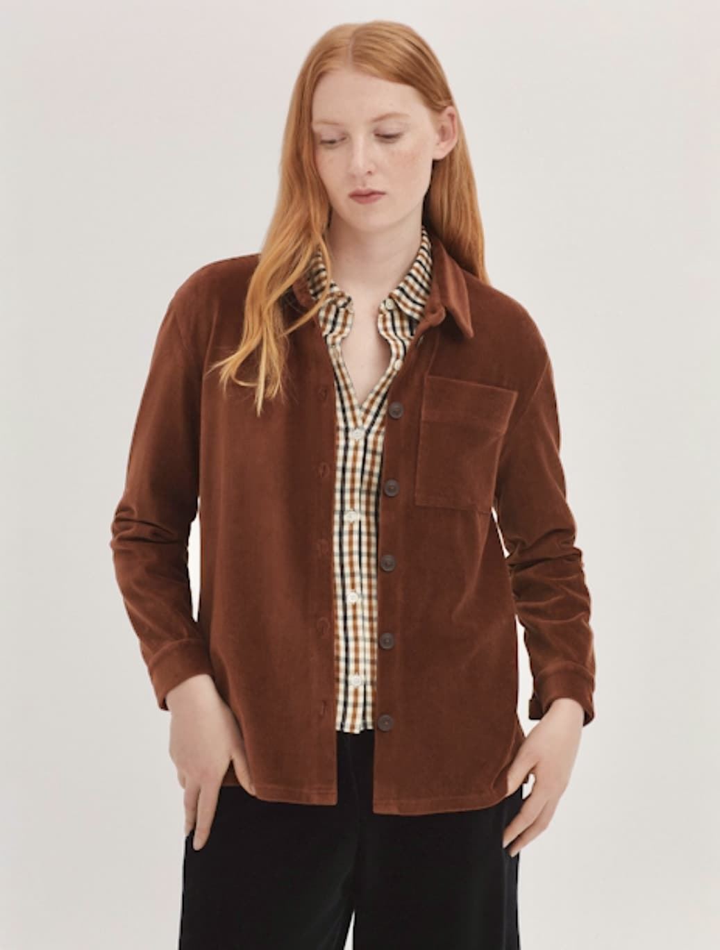Camisa Nice Things larga micropana elastica marrón - Imagen 1