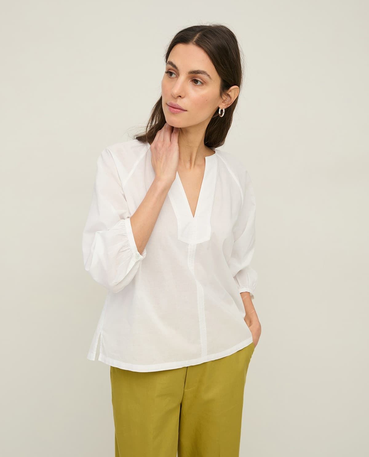 Camisa YERSE 44893 algodón orgánico cuello tunecino blanca - Imagen 2