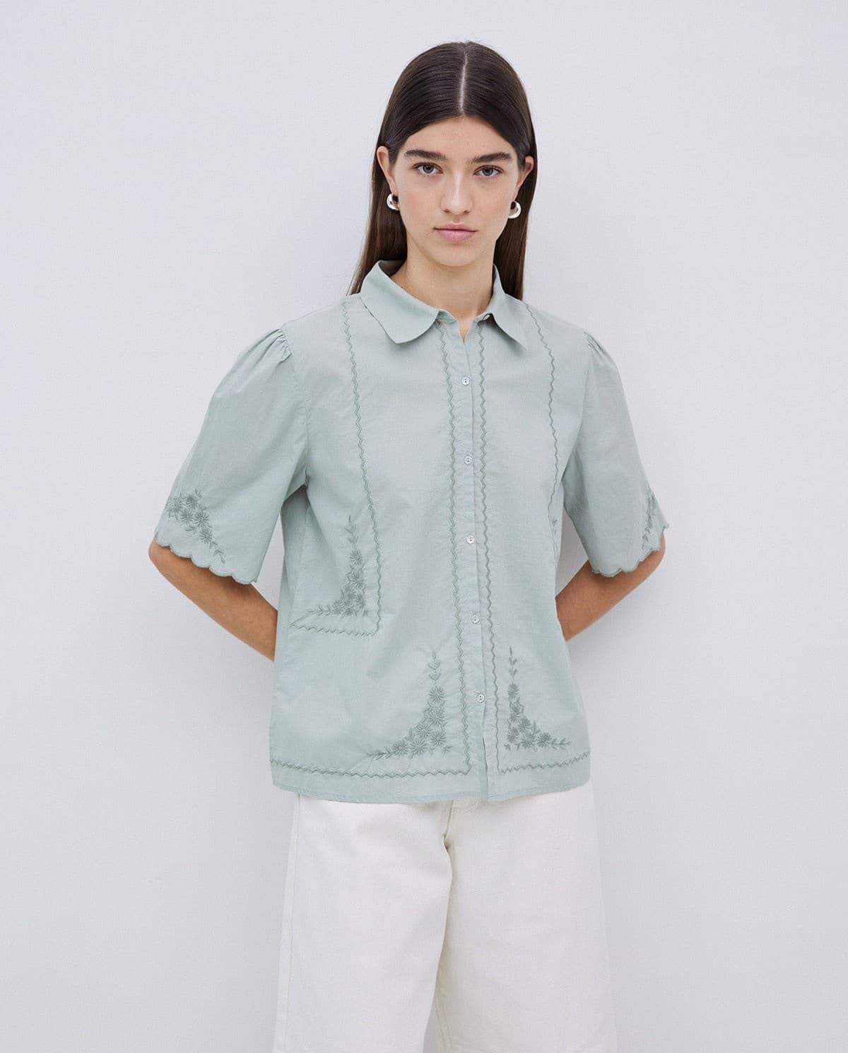 CAMISA Yerse Ref. 42027 ALGODÓN BORDADOS GRIS VERDOSO - Imagen 2