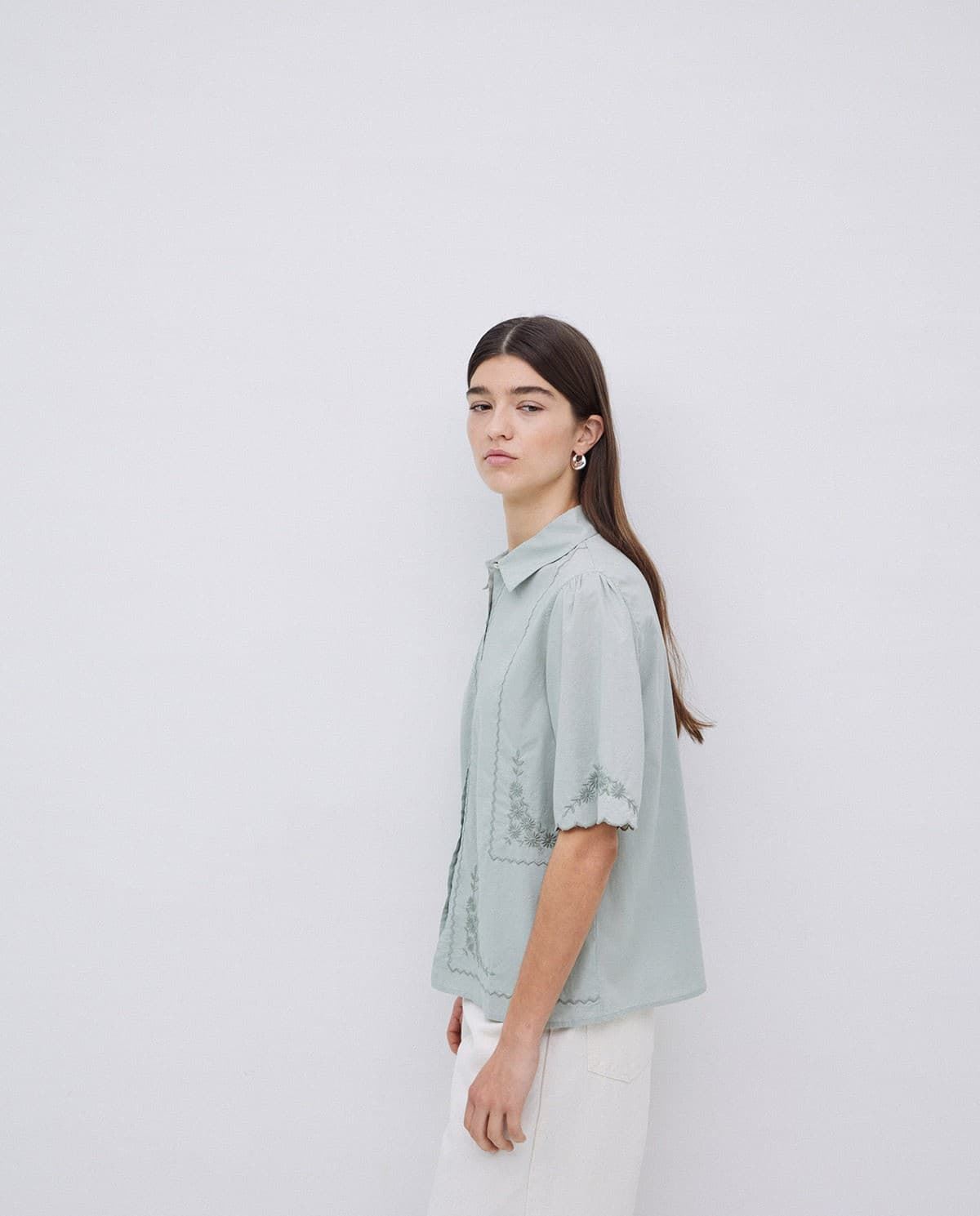 CAMISA Yerse Ref. 42027 ALGODÓN BORDADOS GRIS VERDOSO - Imagen 3