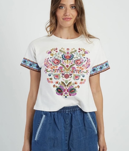 Camiseta Derhy CASSIE TEE SHIRT flores blanca - Imagen 1