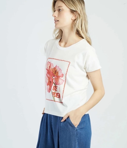 Camiseta Derhy  Réf : P630021 CHARLIE flor Blanca - Imagen 1