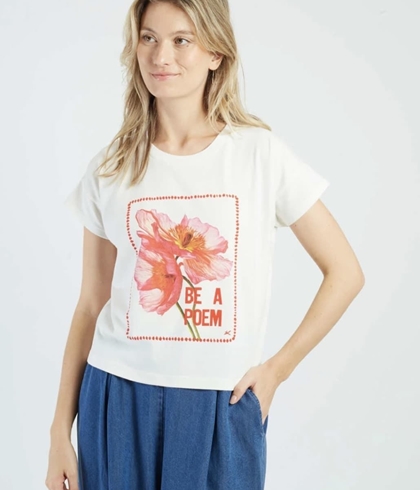 Camiseta Derhy  Réf : P630021 CHARLIE flor Blanca - Imagen 2