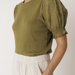 Camiseta Indi & Cold  MC420 MANGAS GLOBO verde khaki - Imagen 1