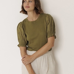 Camiseta Indi & Cold  MC420 MANGAS GLOBO verde khaki - Imagen 2