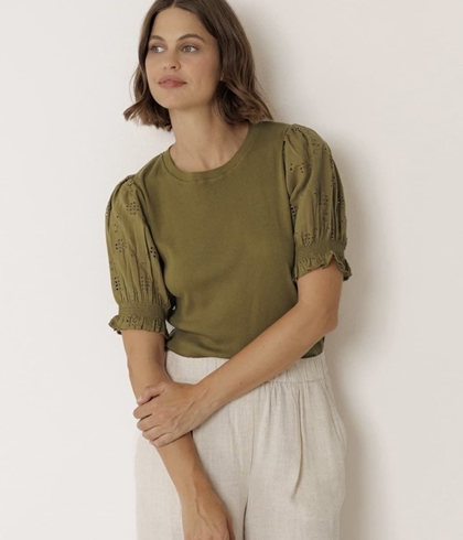 Camiseta Indi & Cold  MC420 MANGAS GLOBO verde khaki - Imagen 2