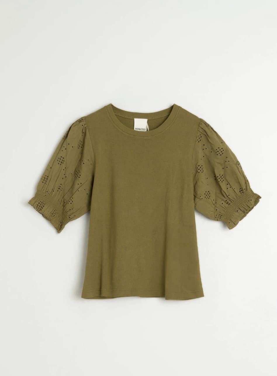 Camiseta Indi & Cold  MC420 MANGAS GLOBO verde khaki - Imagen 3