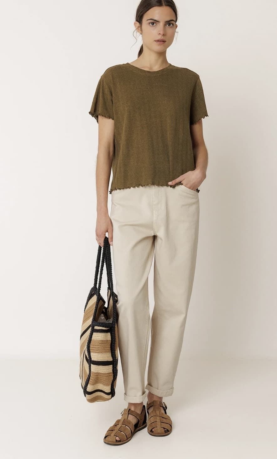 Camiseta Indi & Cold SK400 CROPPED RIB verde khaki - Imagen 4
