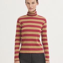 Camiseta Nice Things cuello alto rayas rojo camel - Imagen 1