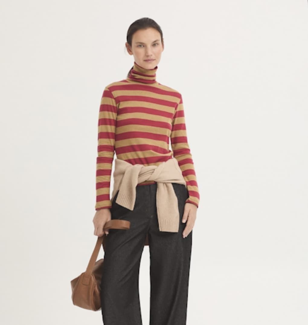 Camiseta Nice Things cuello alto rayas rojo camel - Imagen 2