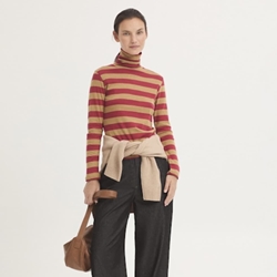 Camiseta Nice Things cuello alto rayas rojo camel - Imagen 2