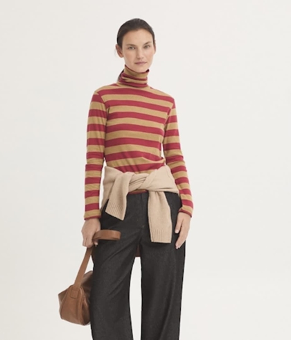 Camiseta Nice Things cuello alto rayas rojo camel - Imagen 2