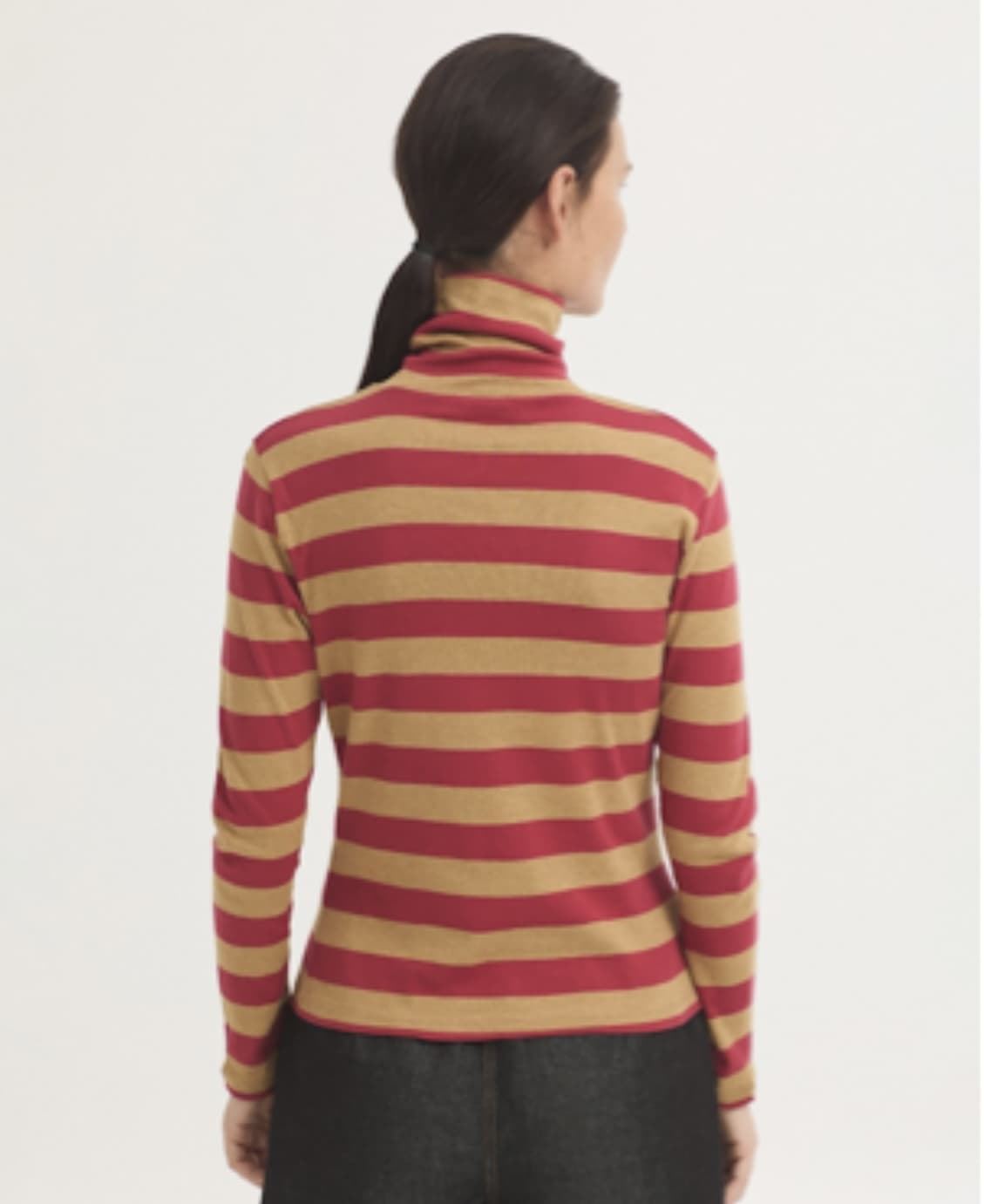 Camiseta Nice Things cuello alto rayas rojo camel - Imagen 3