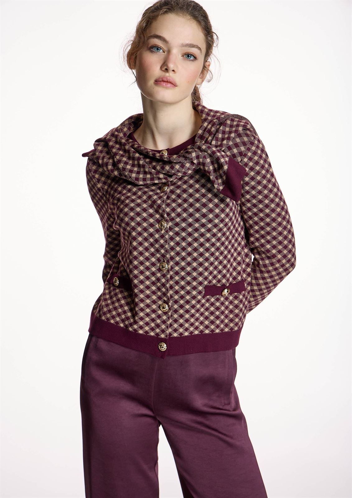CARDIGAN Alba Conde 5834 CUADROS BURDEOS - Imagen 1