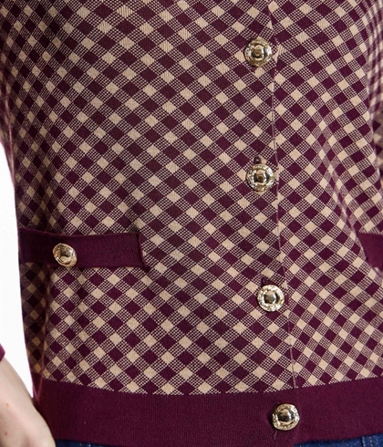 CARDIGAN Alba Conde 5834 CUADROS BURDEOS - Imagen 2