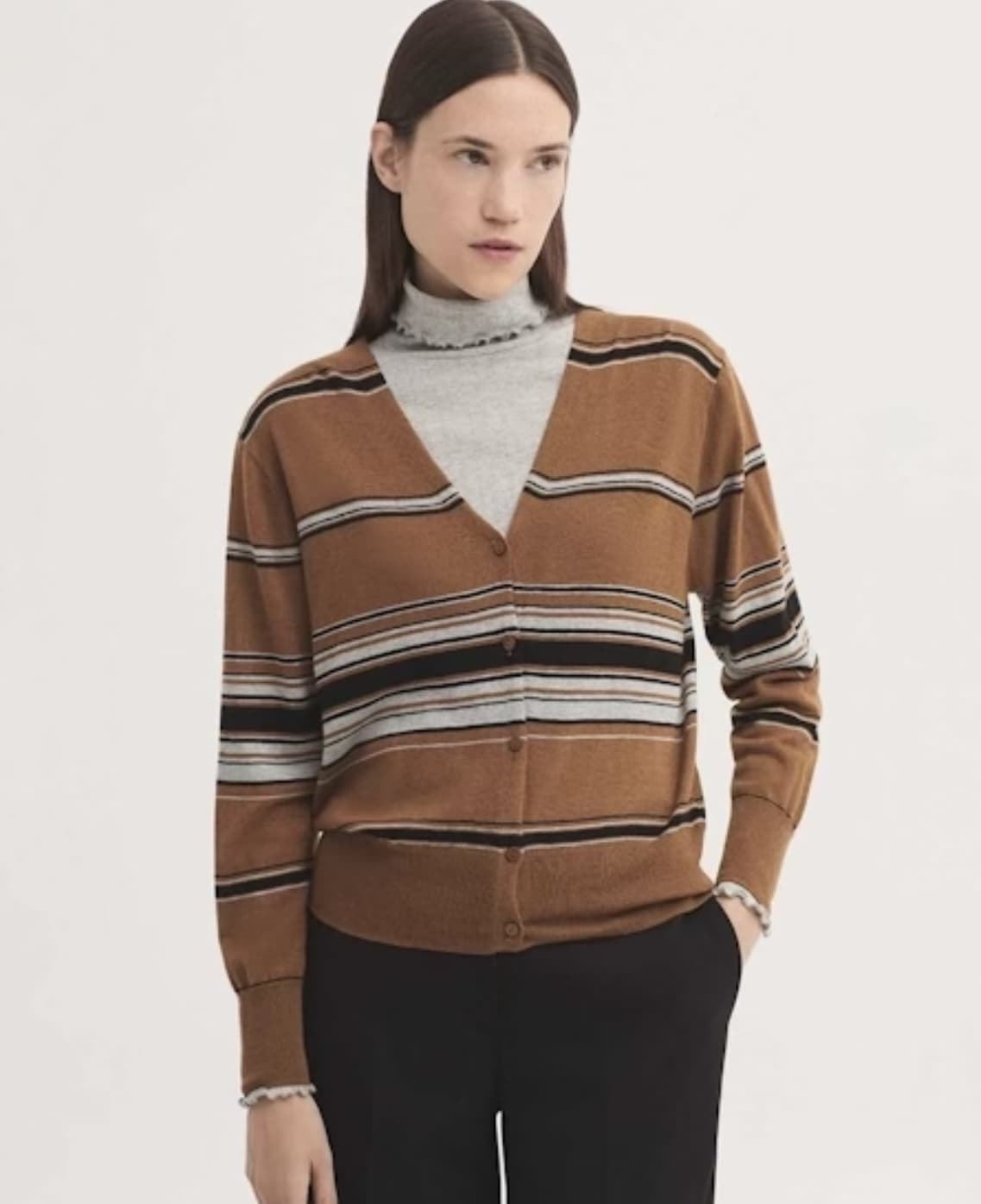 Cárdigan Chaqueta galga fina raya tricolor - Imagen 3