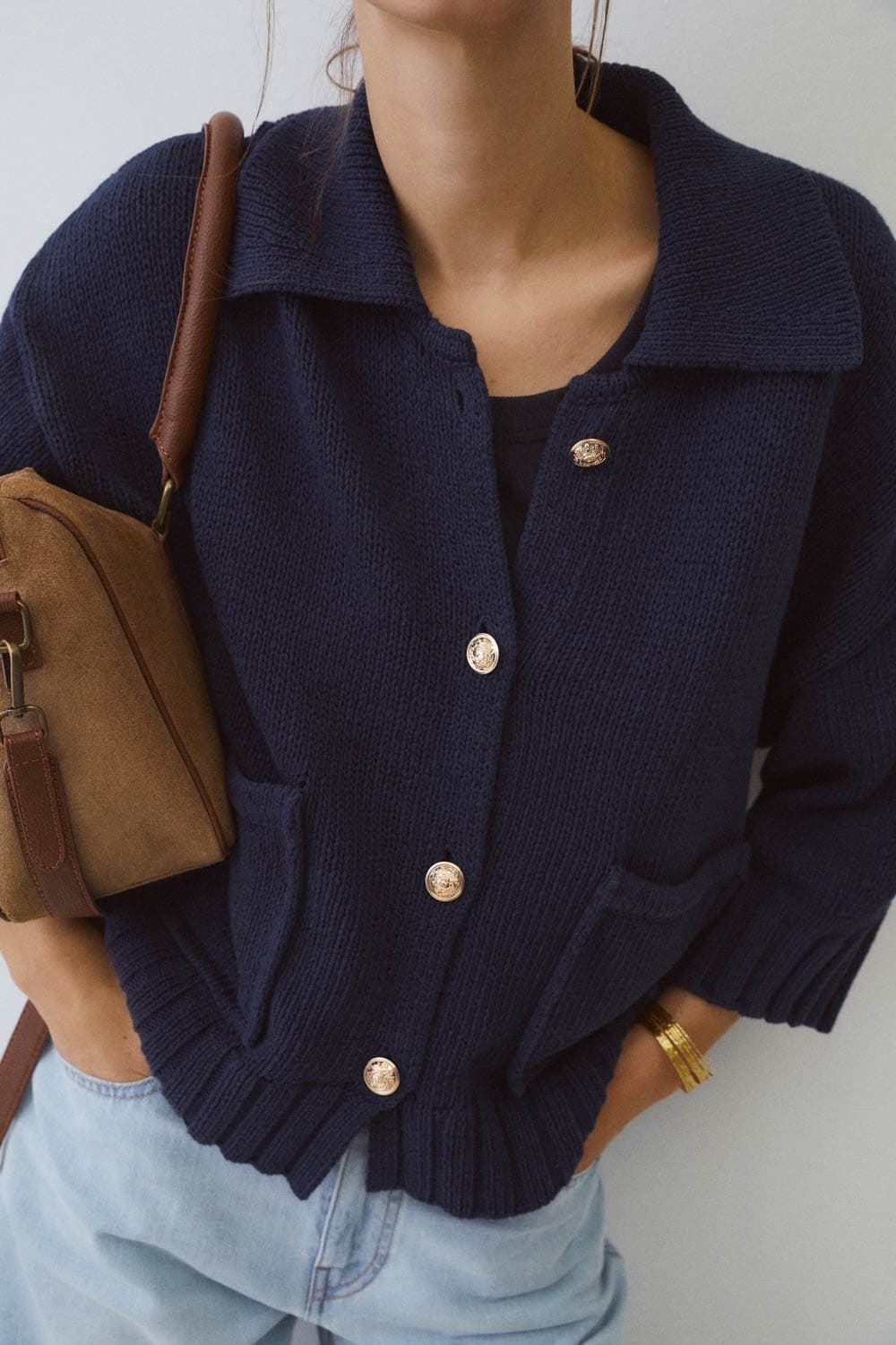 Cardigan ese O ese Algodón GRACE azul marino - Imagen 3